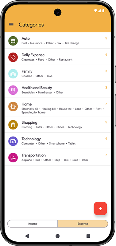 My Budget – Kategorier